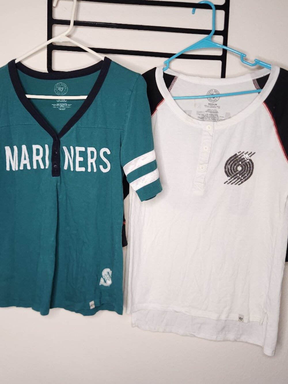 '47 Brand Womens M/L Seattle Mariners & Portland Blazers Henley Tops 2 Lot